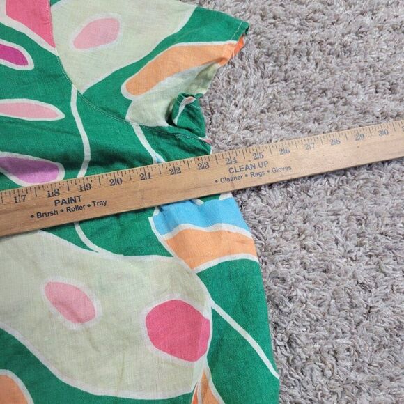 Christian Siriano Top Womens 1X 100% Linen Bold Bright Short Sleeve Colorful - Picture 4 of 8